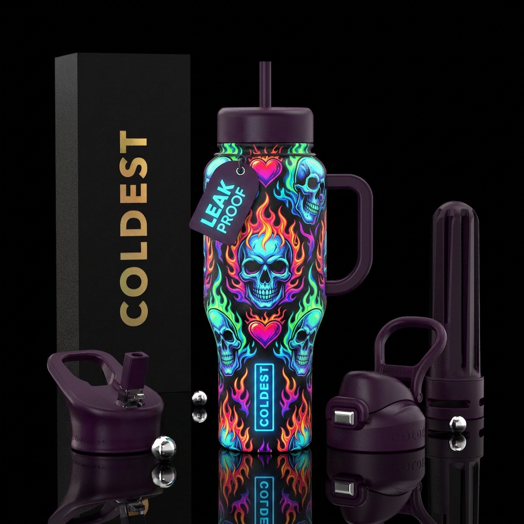Glowie Love Skulls water bottle design