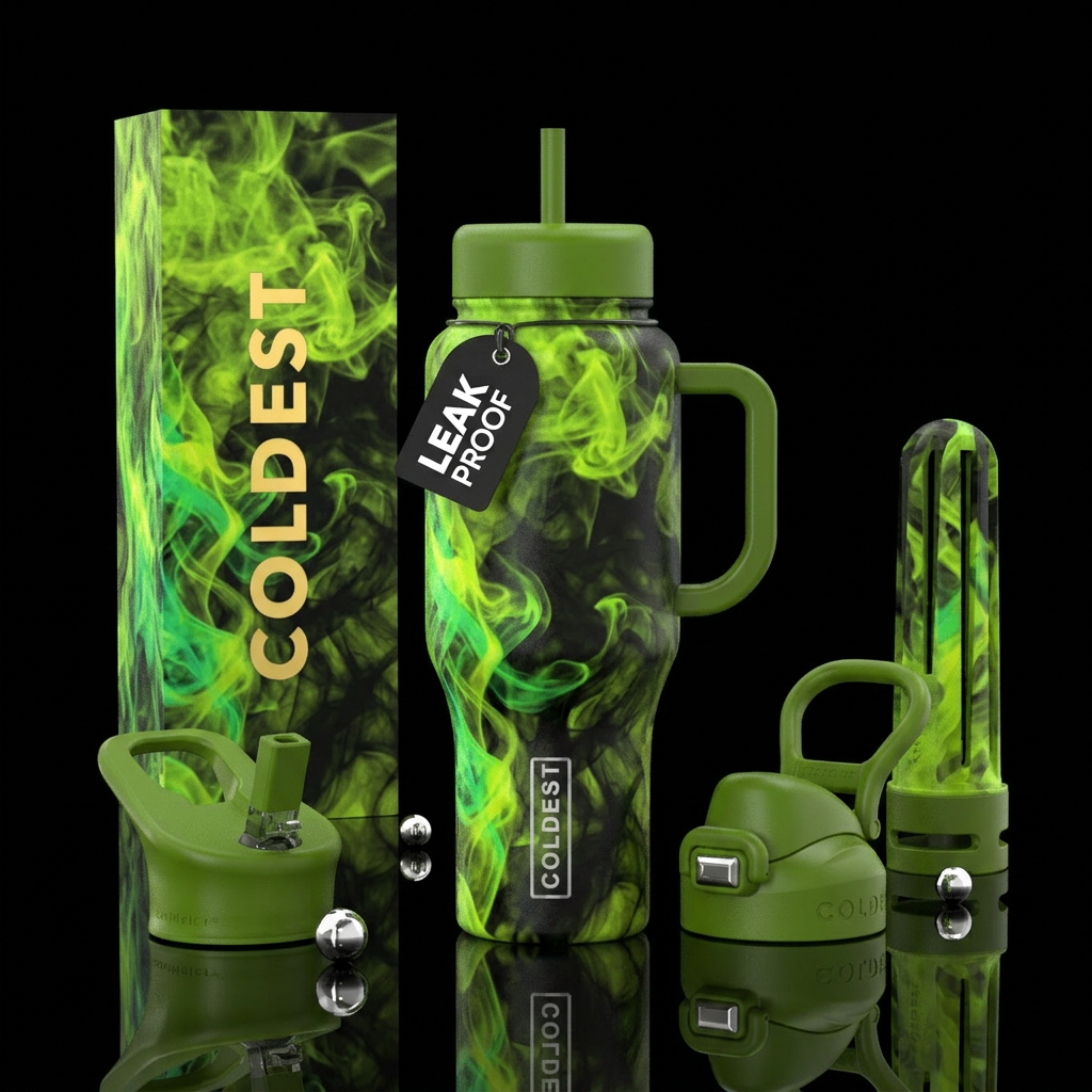 Lime green and black  smoke water bottle design