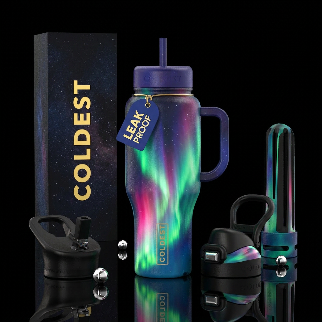 Aurora boralis water bottle design