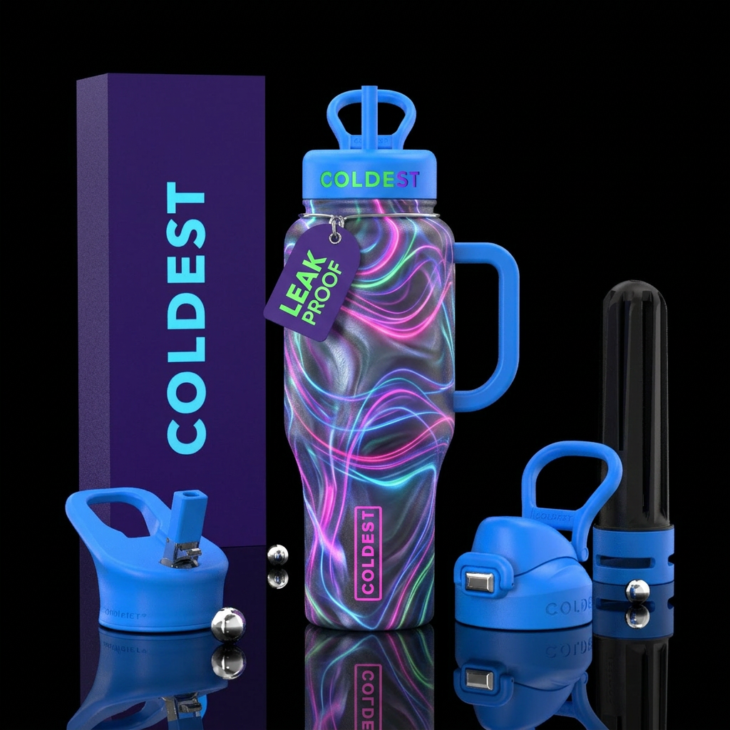 Neon dreams water bottle design