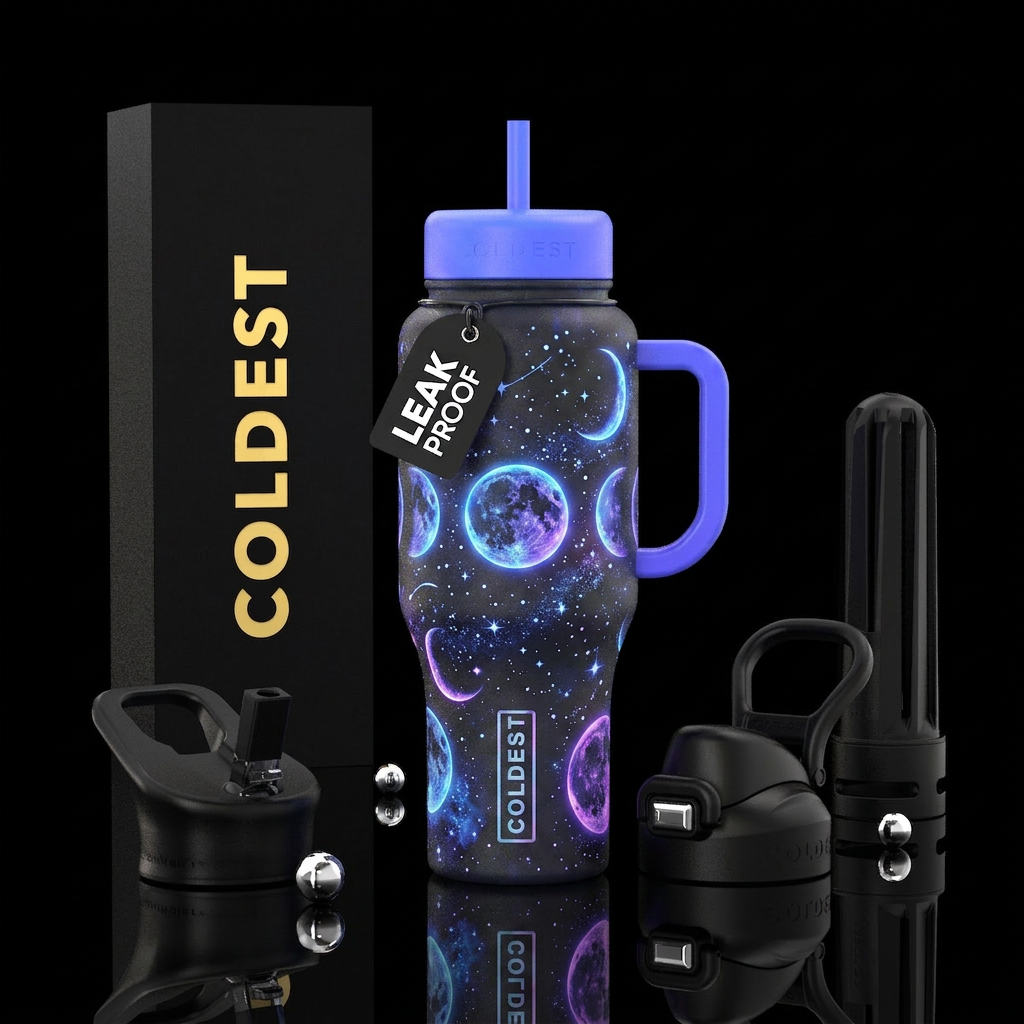 Neon moon water bottle design