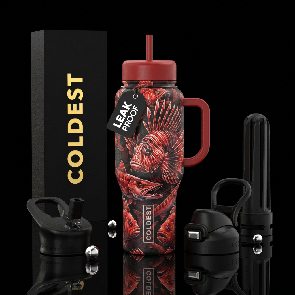 Angry fish with red water bottle design