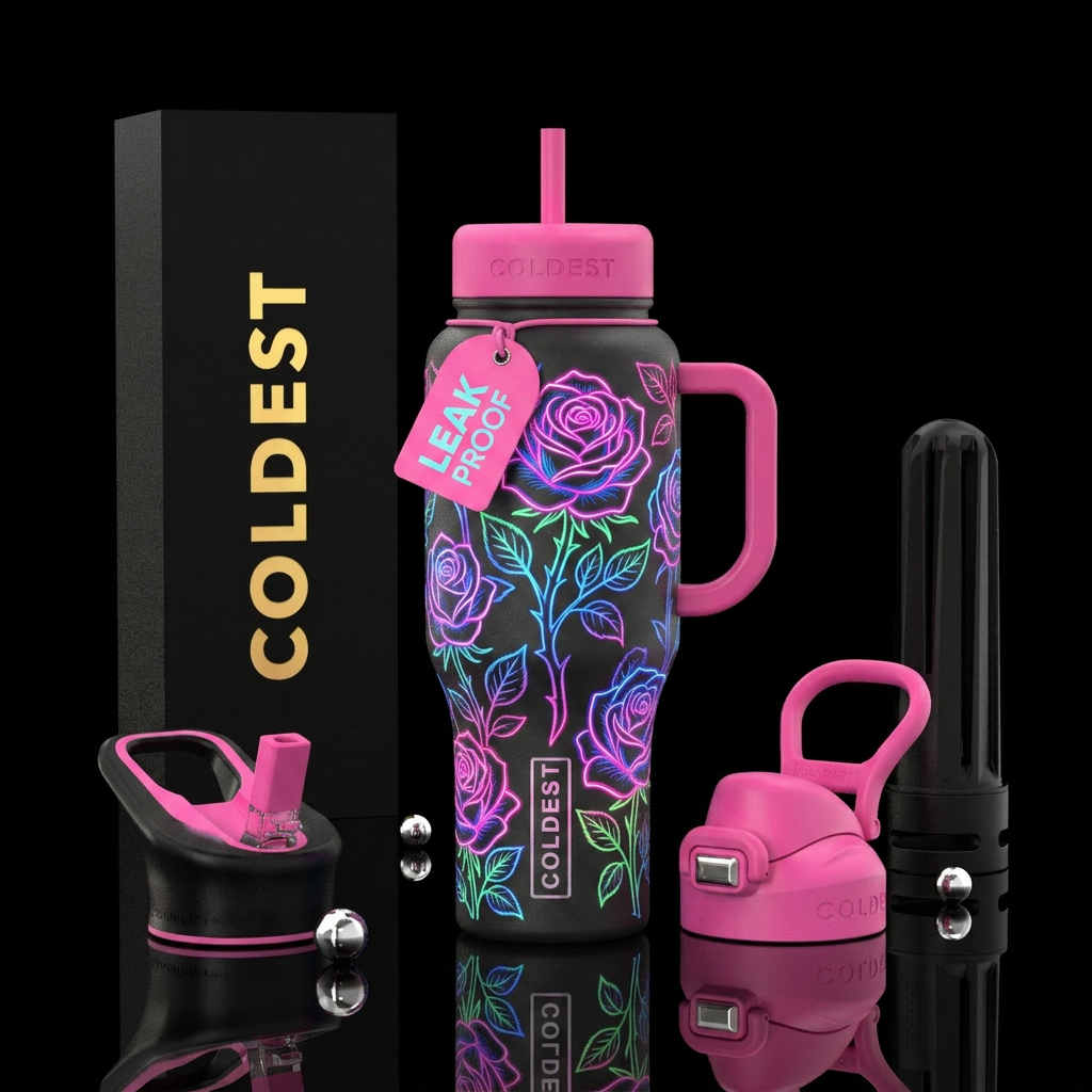 Neon roses water bottle design