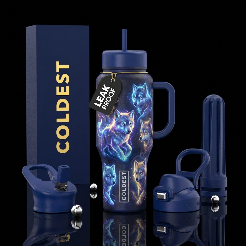Glowie wolf pups water bottle design