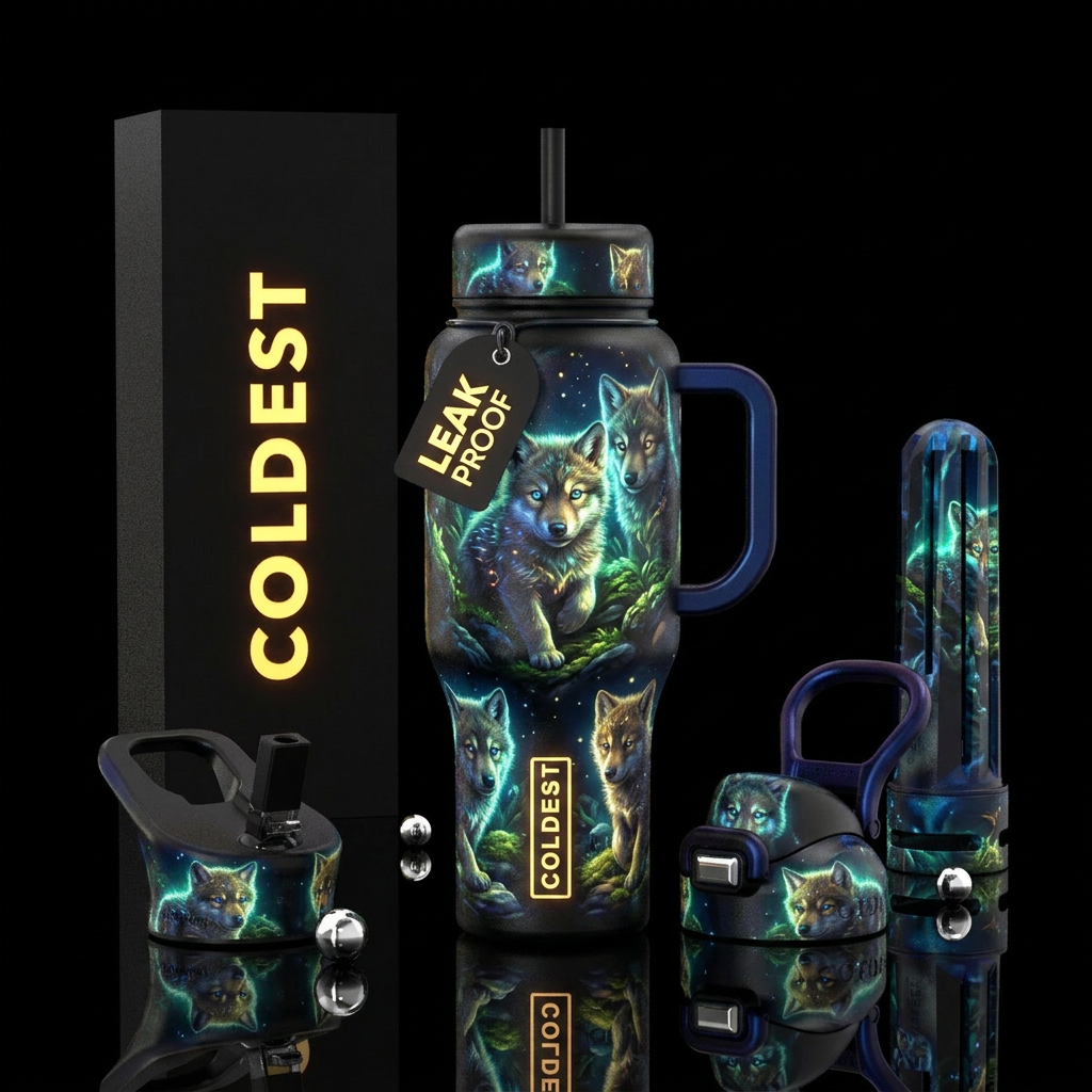 Glowie wolf pups water bottle design