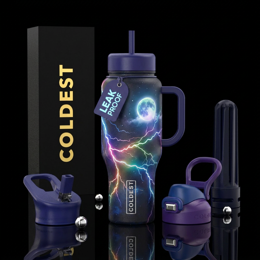 Moon lit dreams with lightning water bottle design