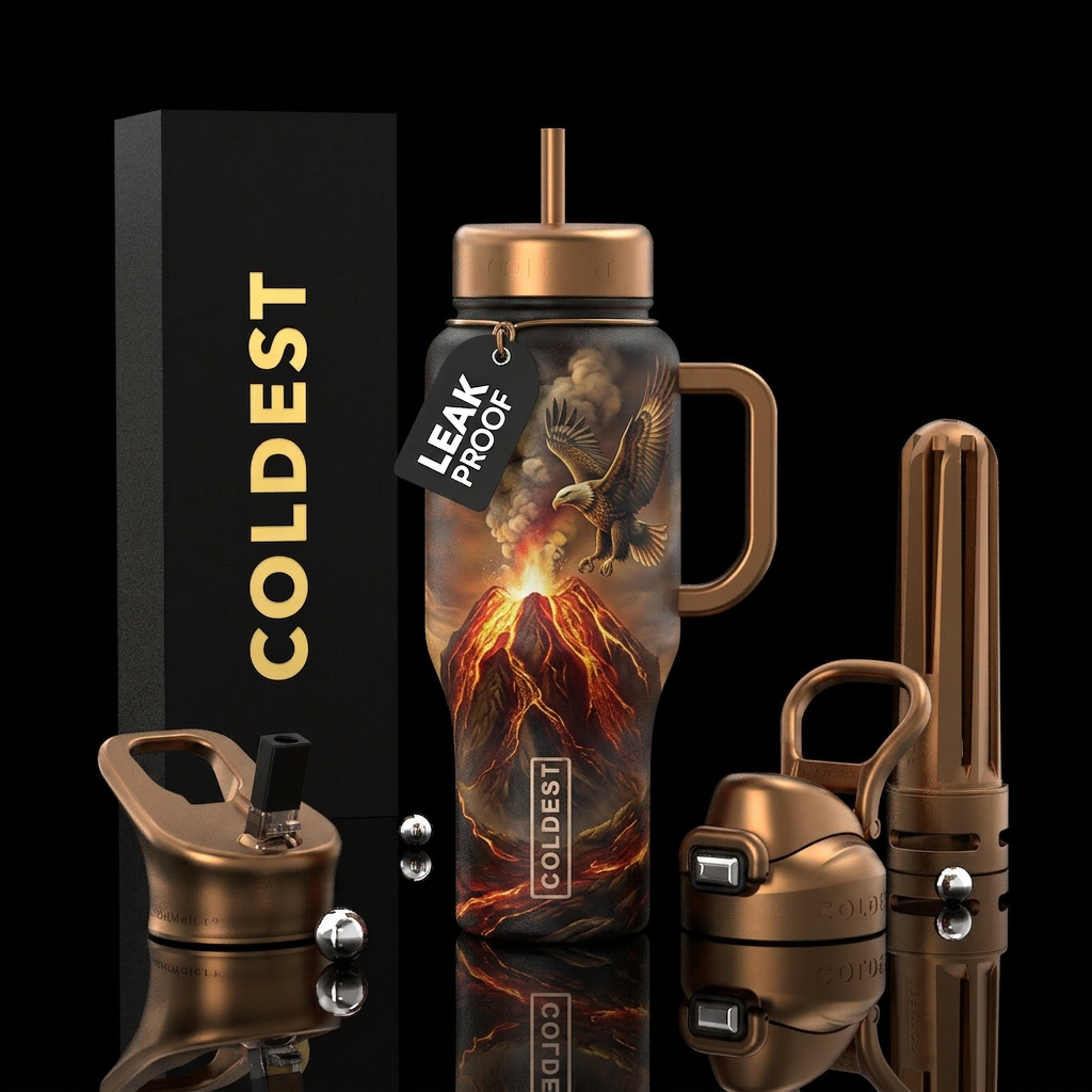 Volcano with eagle water bottle design