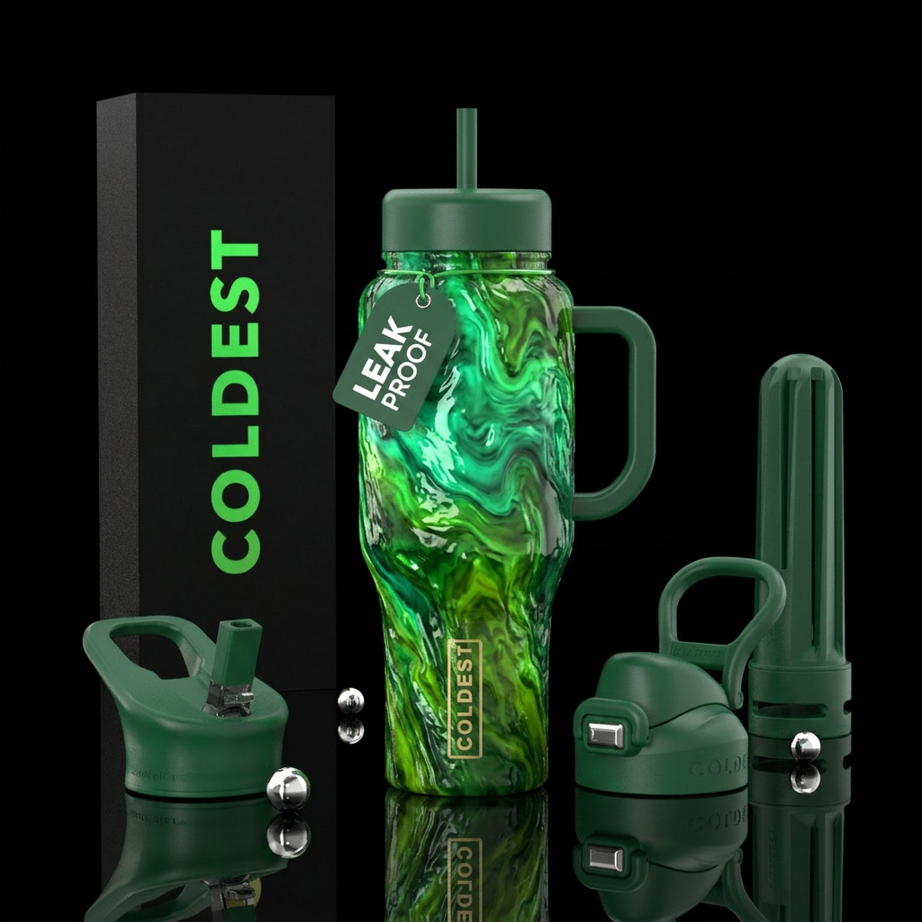 Molten green water bottle design