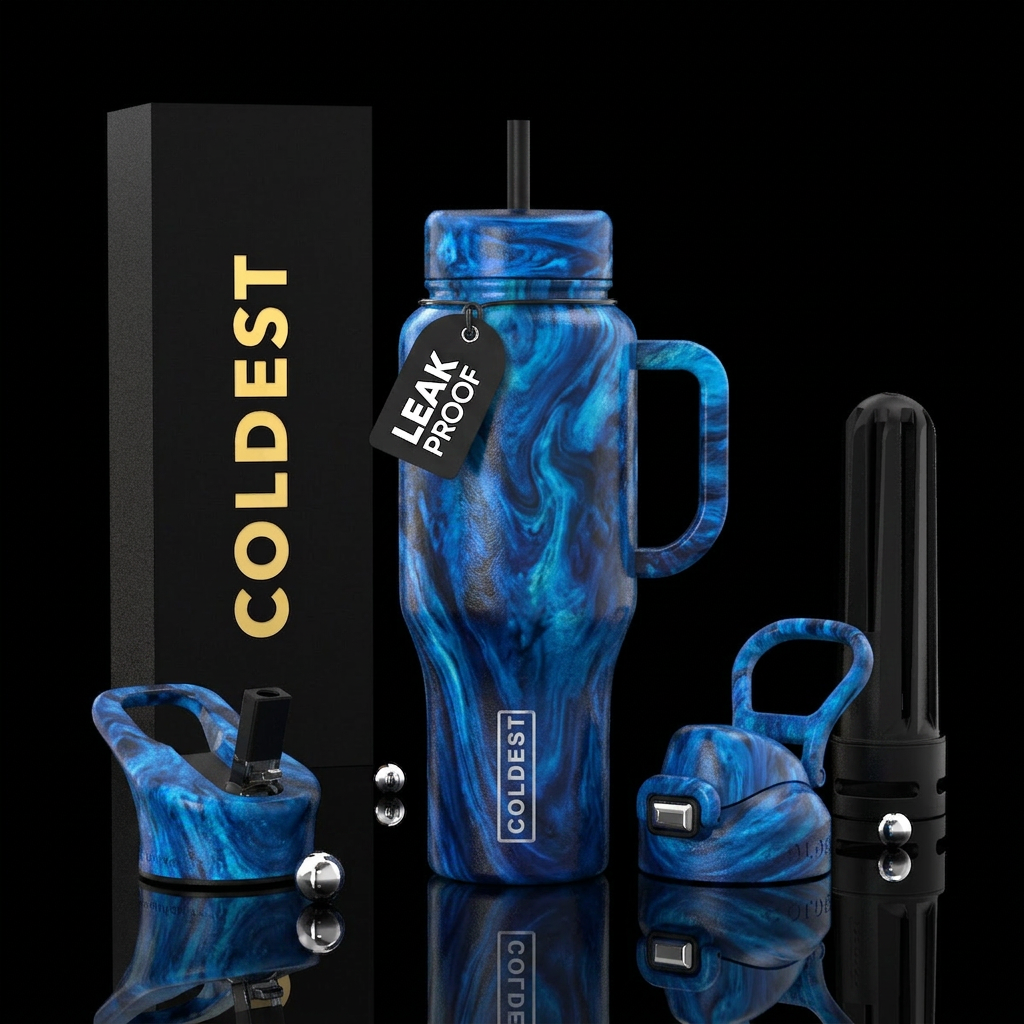 Molten blue water bottle design