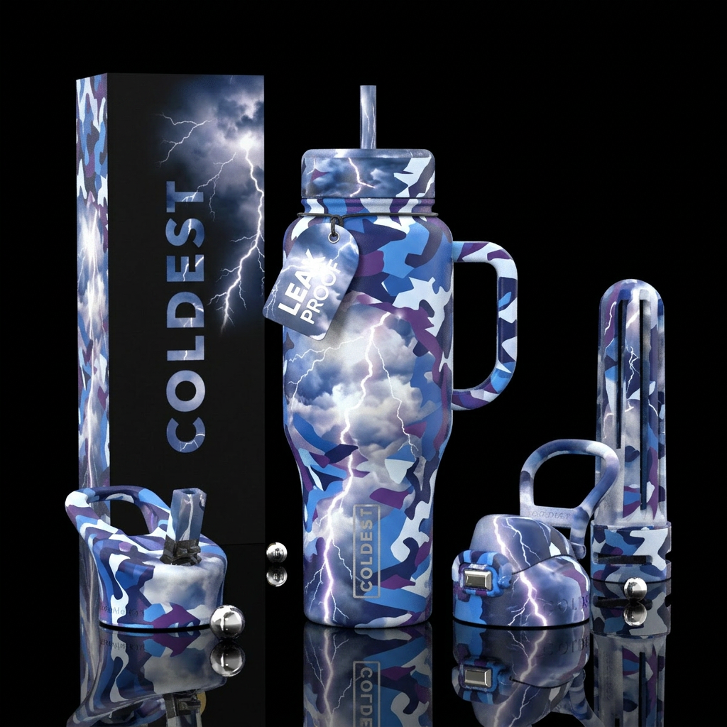 Lightning storm camo water bottle design