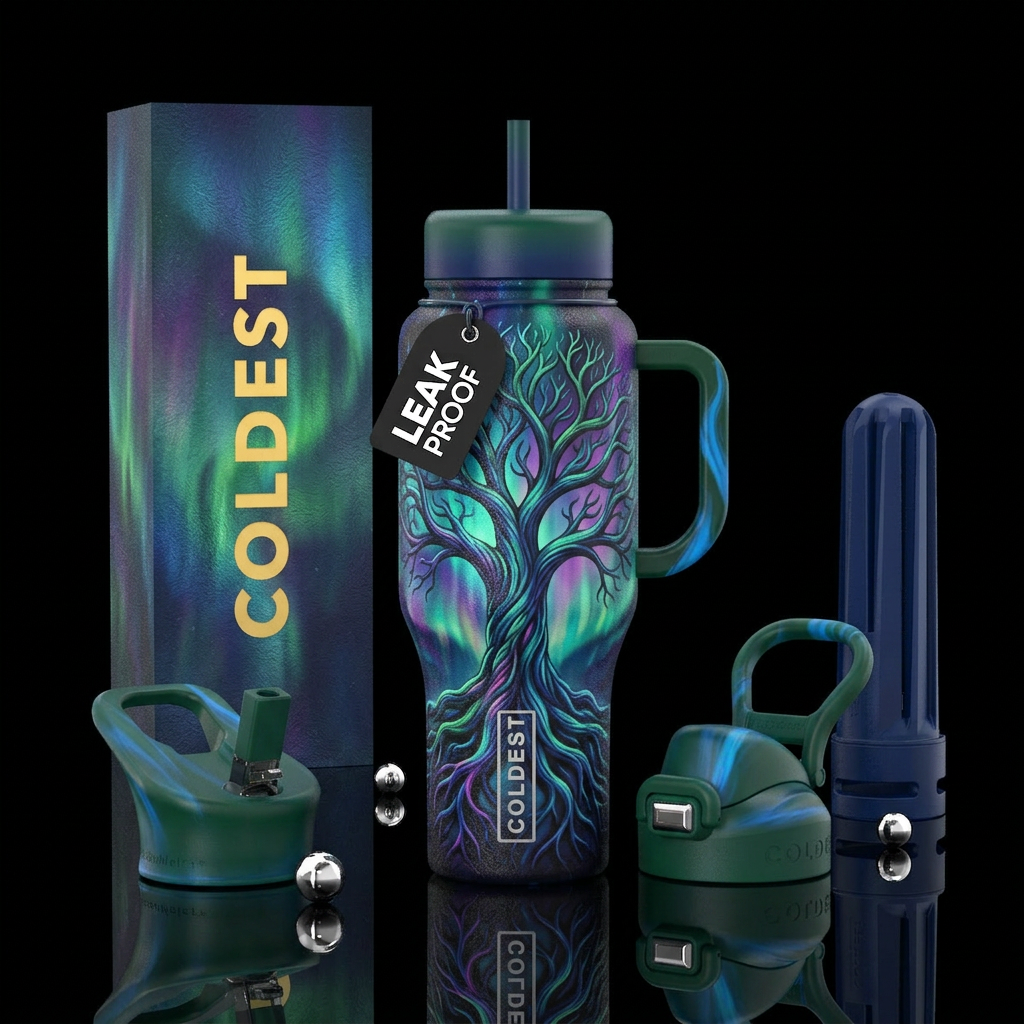 Tree of life northern lights water bottle design