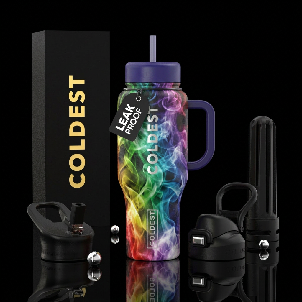 rainbow colored smoke water bottle design