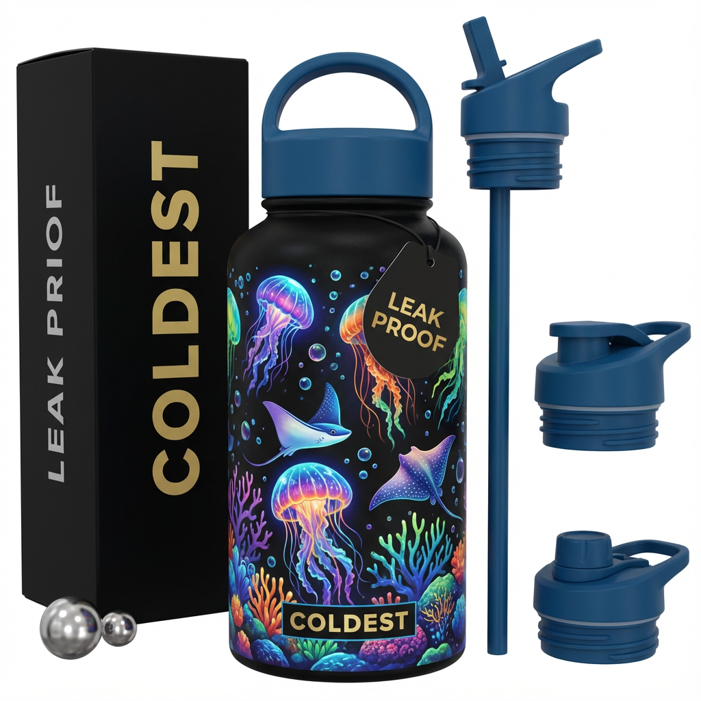 Jellyfish, ocean, sting rays water bottle design