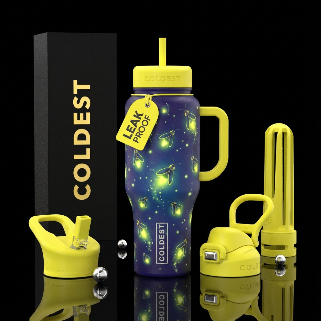 Lightening bugs water bottle design