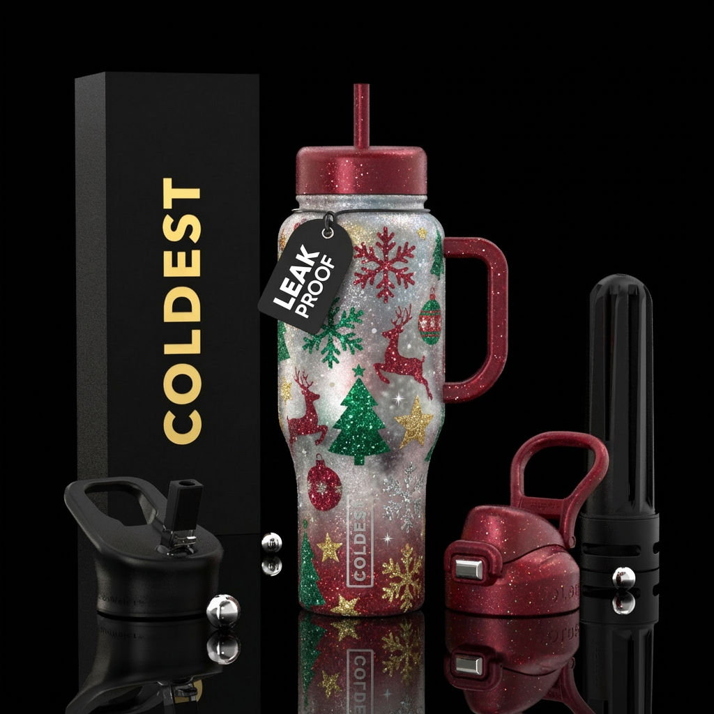 Sparkling winter, christmas water bottle design