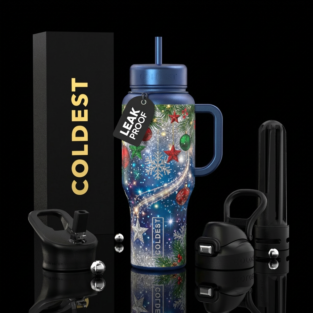 Sparkling winter, christmas water bottle design