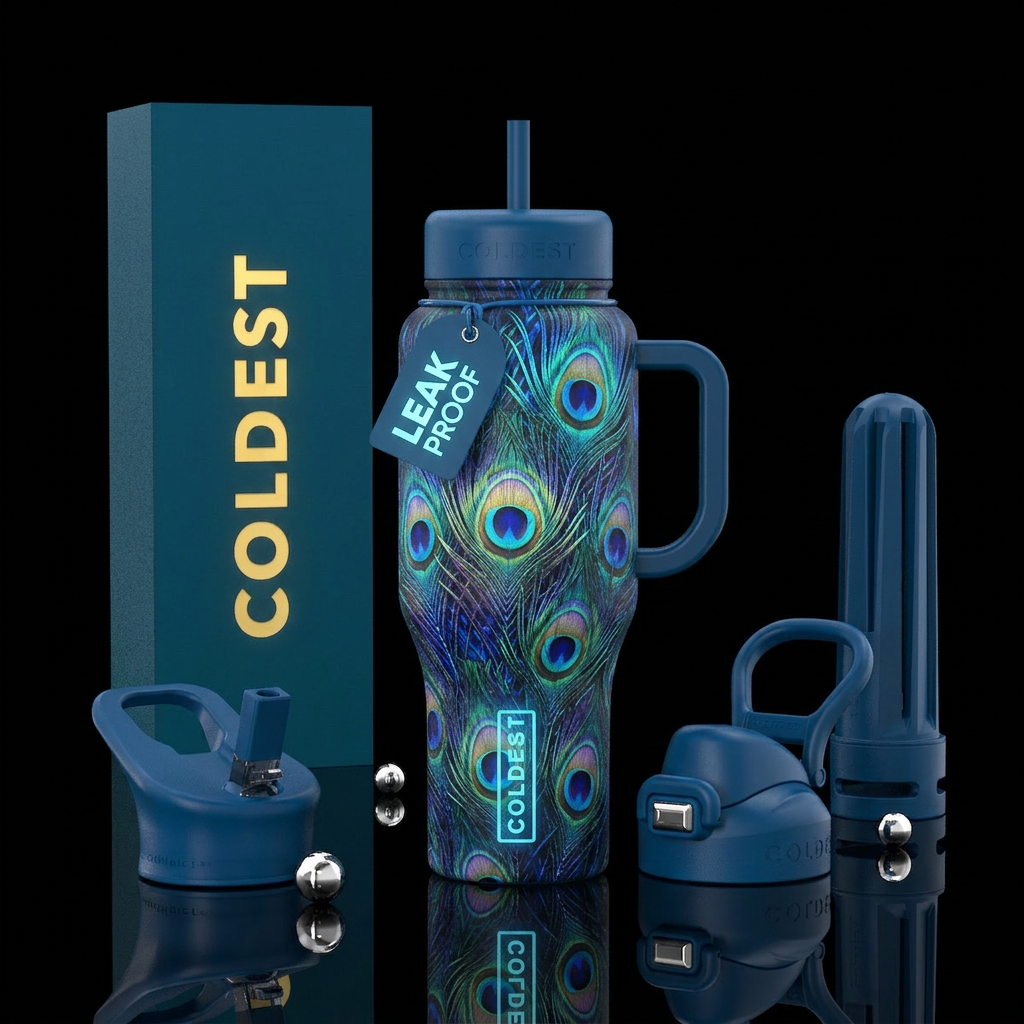 Glowie peacock water bottle design