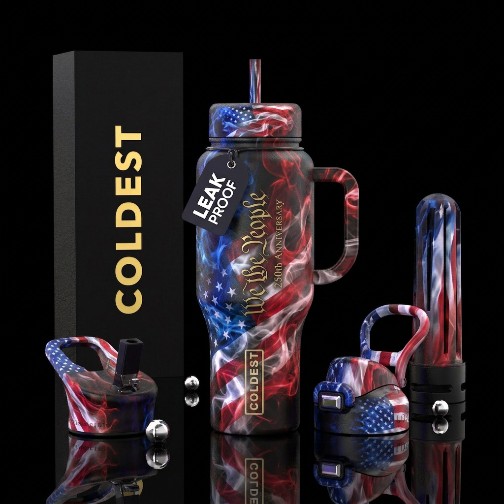 250th anniversary, red white blue, American flag, ... water bottle design