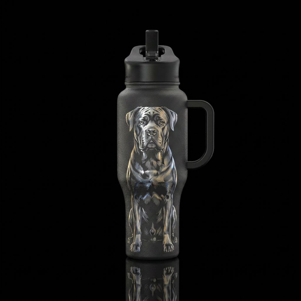 Cane Corso, dog, gunmetal, vibrant, matte water bottle design
