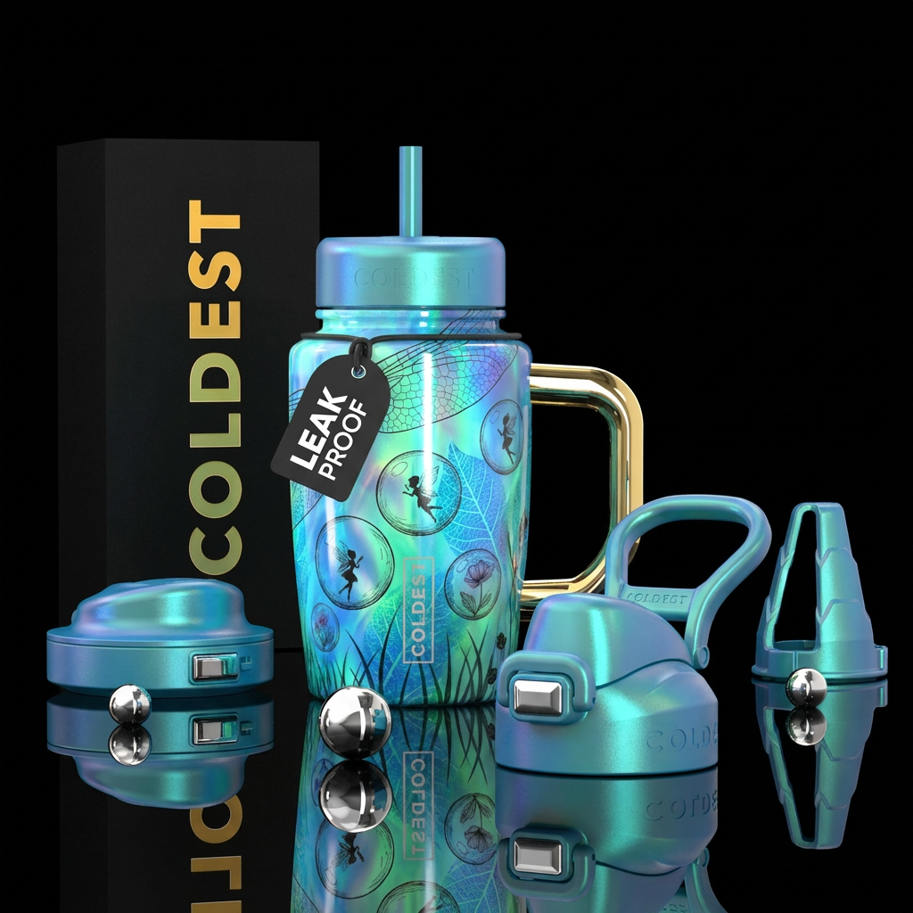 A luminescent bottle, with pretty sketched out bub... water bottle design