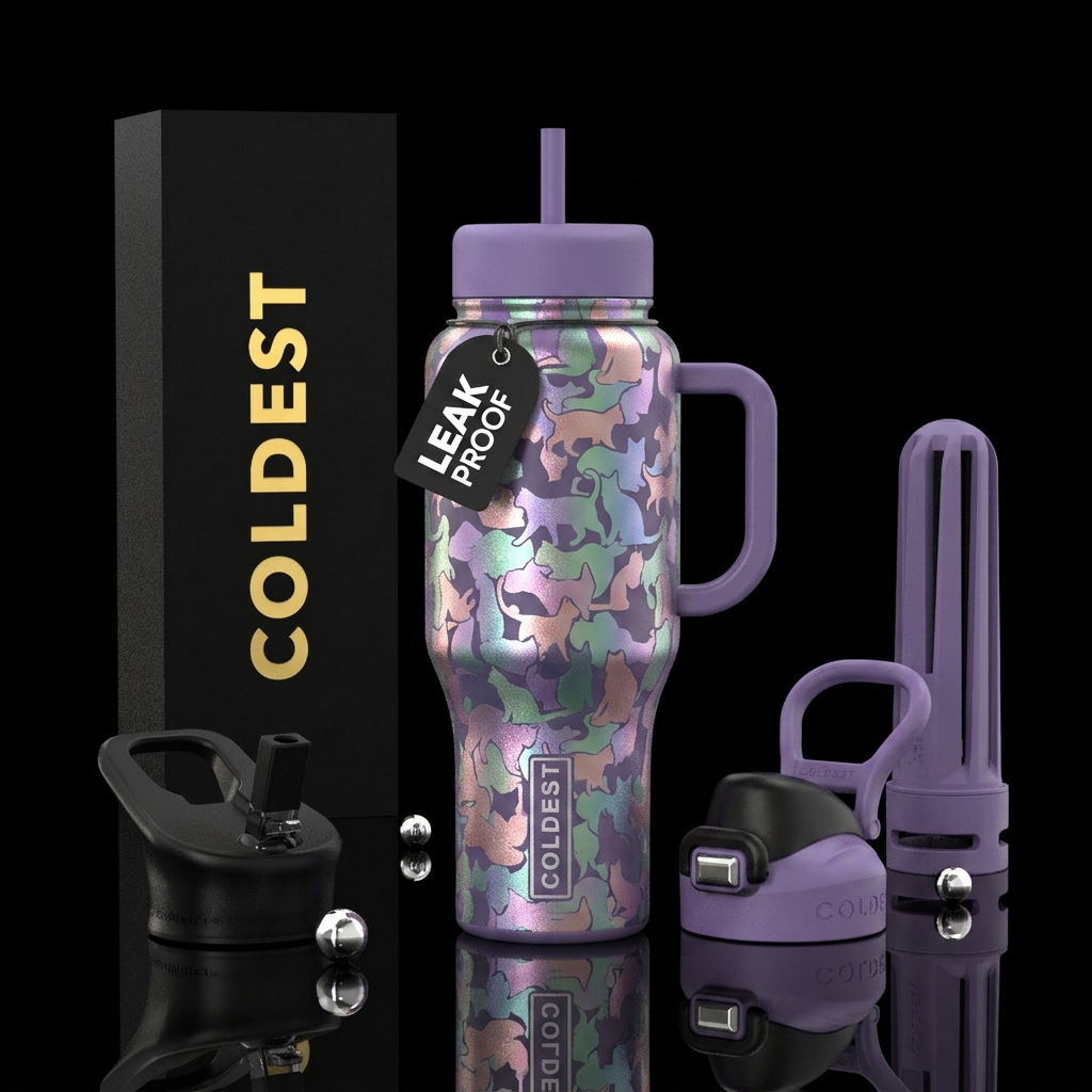 Kittens and Catastrophe camo water bottle design