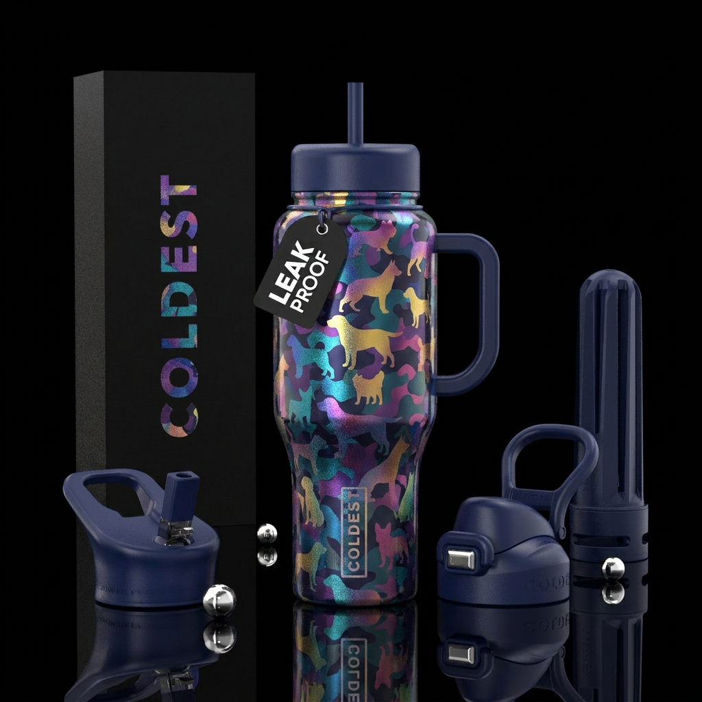 Whose a good dog camouflage water bottle design