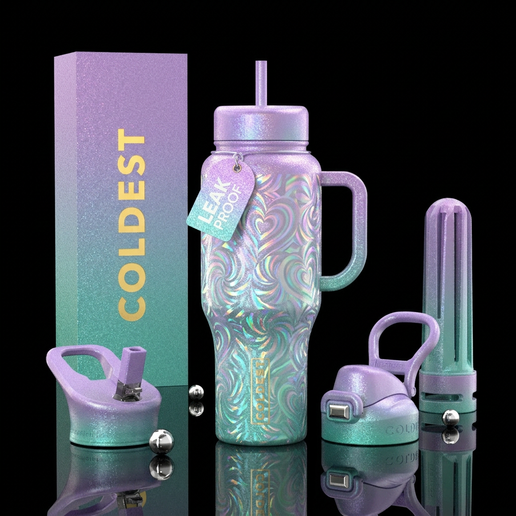 Summer ombre  lavender purple and teal greenswirli... water bottle design