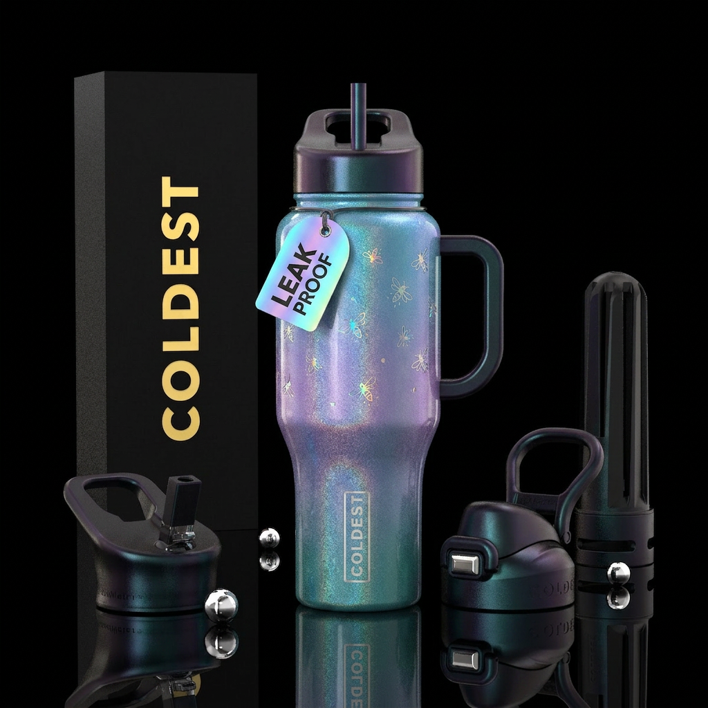 Deep Aqua blue lavender purple and deep  aqua gree... water bottle design