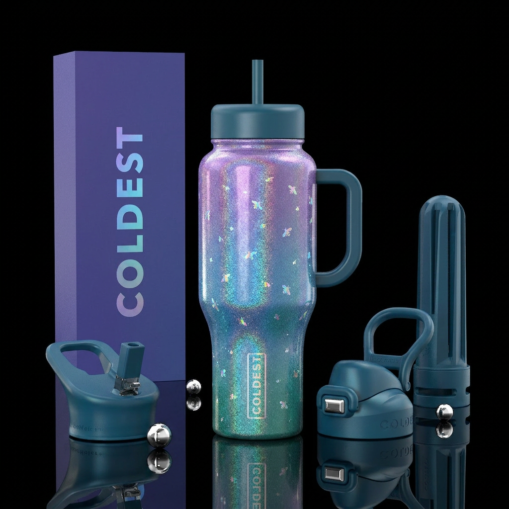 Deep Aqua blue lavender purple and deep  aqua gree... water bottle design