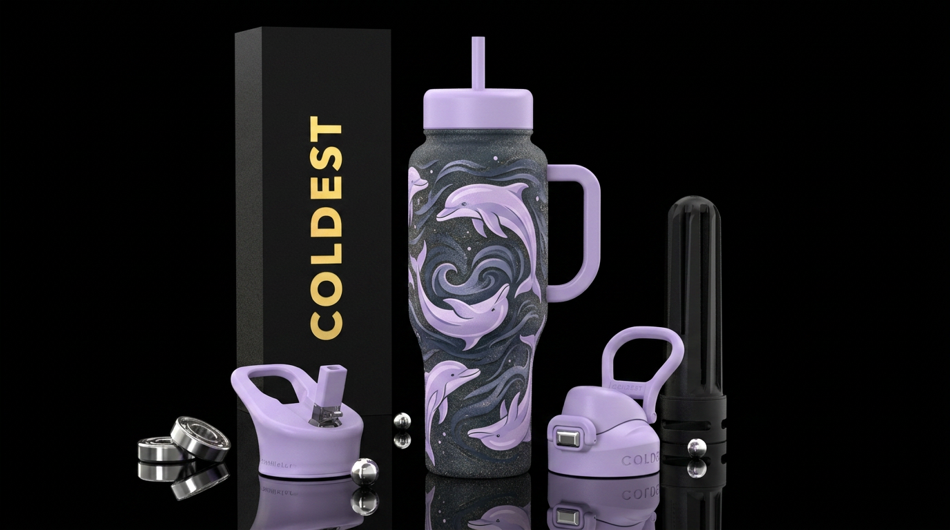 Moonlit Ocean (a dark charcoal/navy backdrop with ... water bottle design