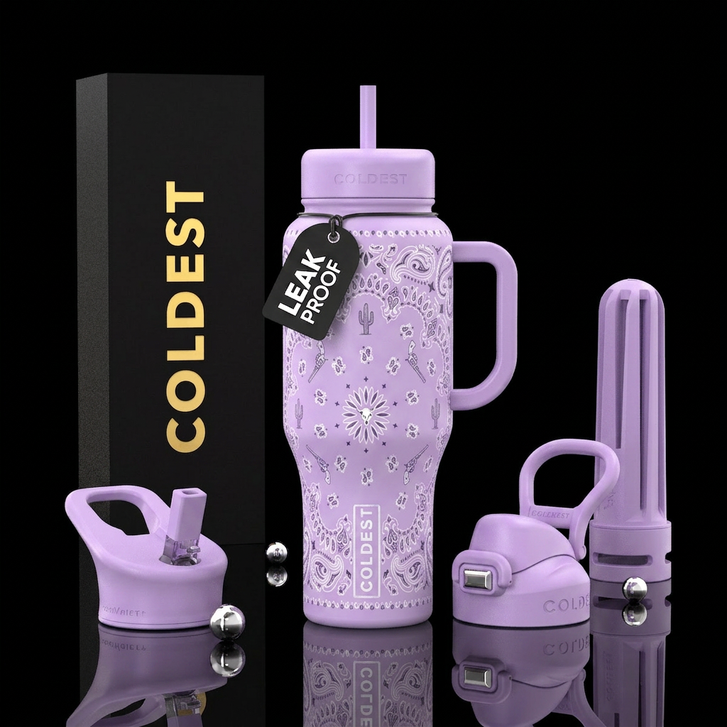 Pastel lavender bandana skin with wild wild west t... water bottle design