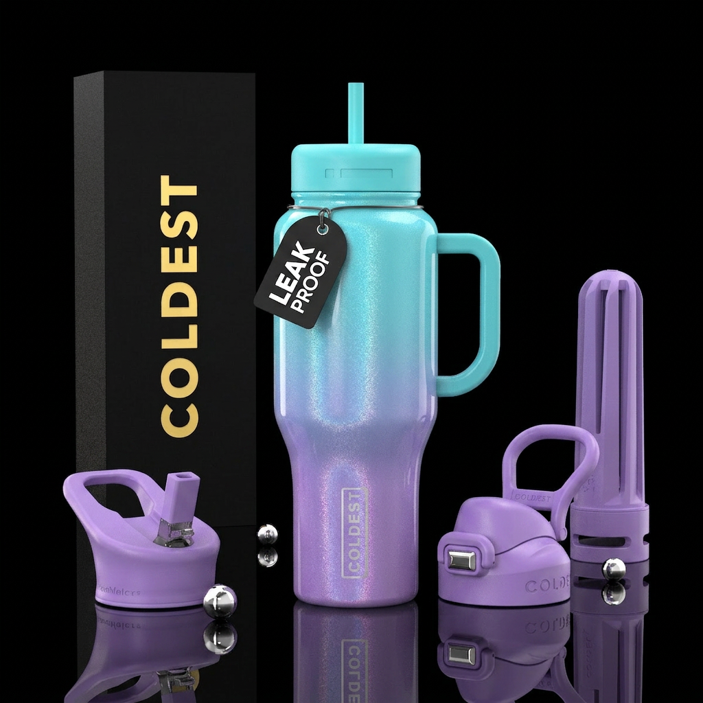Lavender purple aqua blue cat eye ombre water bottle design