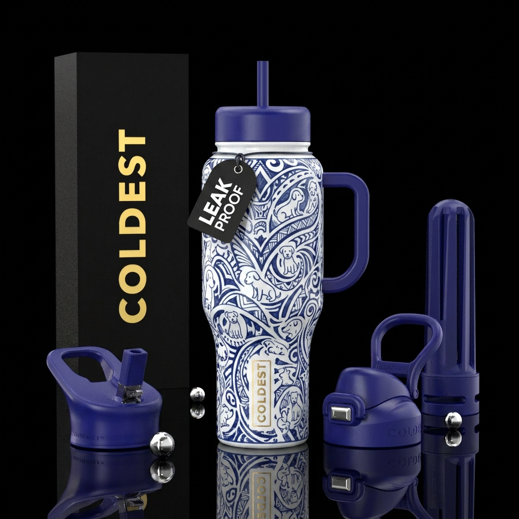 Black and white porcelain China with detailed trib... water bottle design