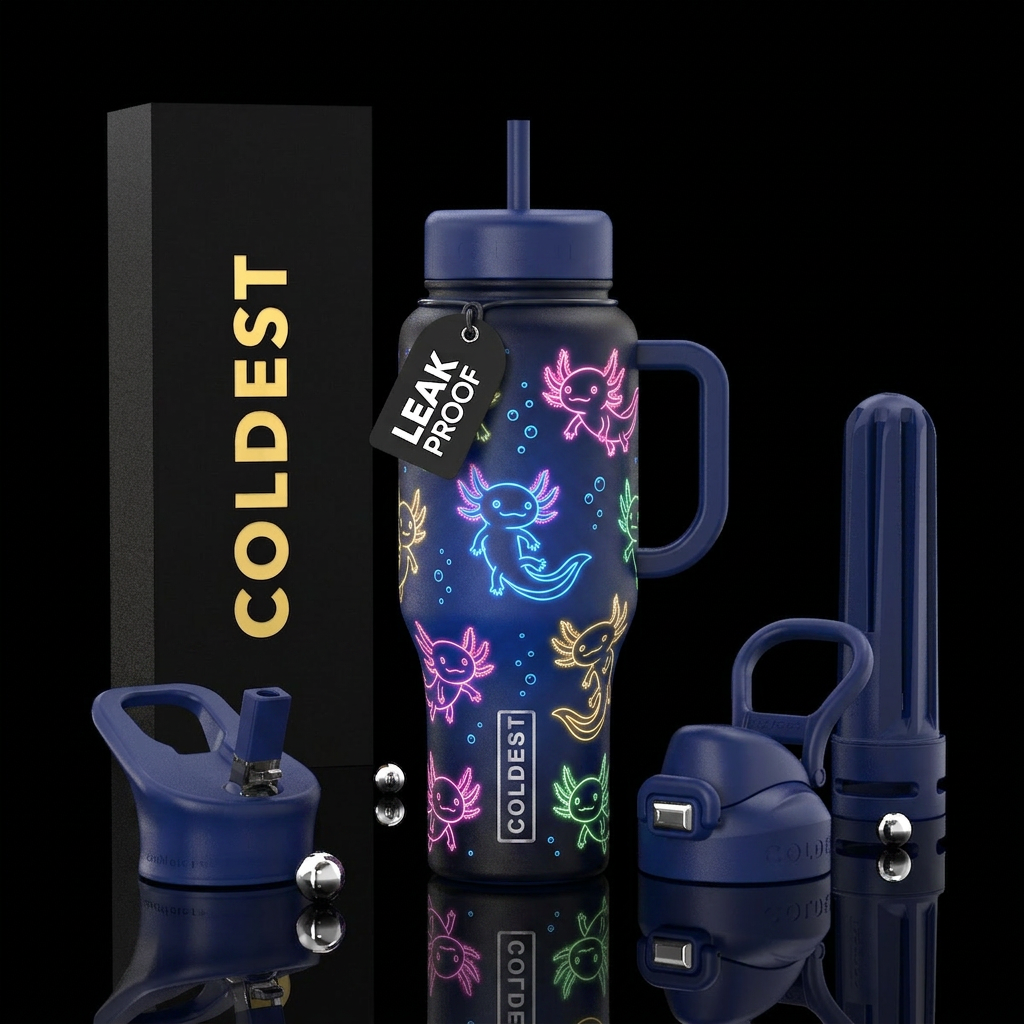 A high definition lasered neon rainbow lined  baby... water bottle design