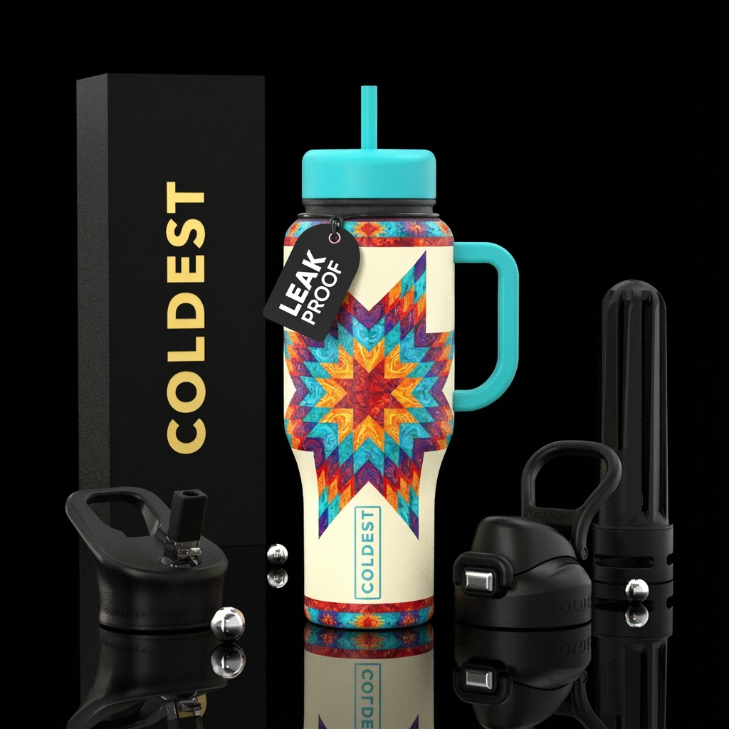 Native american star quilt water bottle design