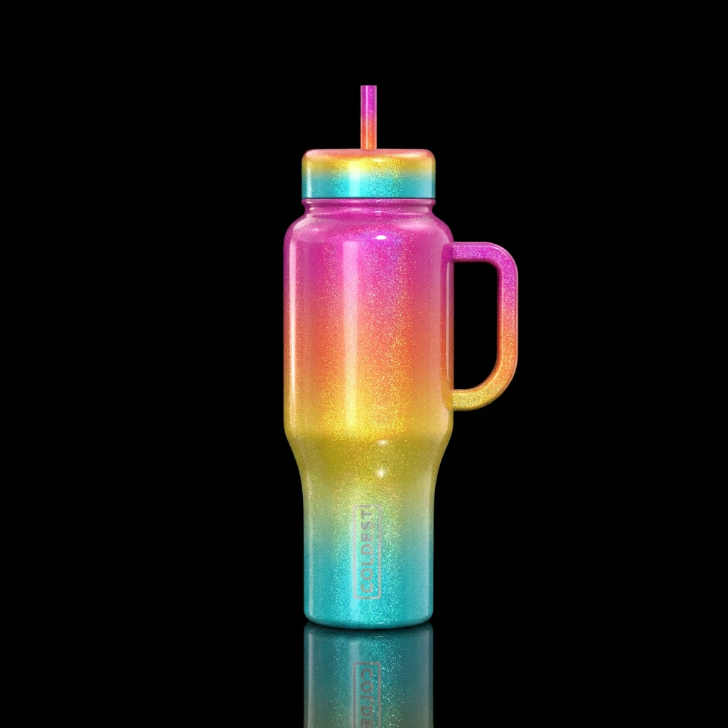 Ombre bright summer colors with a shimmer water bottle design