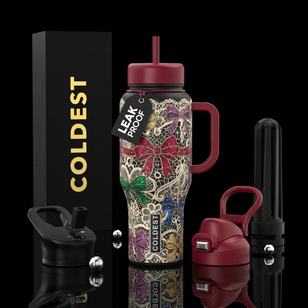 Romantic bows in different colors, that are glitte... water bottle design