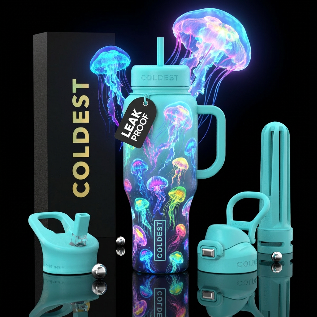 NEON JELLYFISH water bottle design