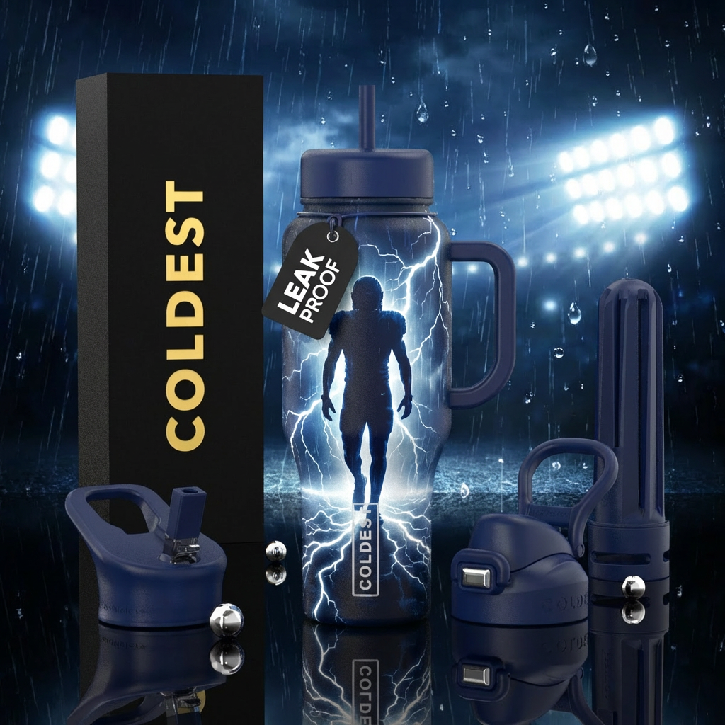 Elite athlete silhouette stepping forward as light... water bottle design