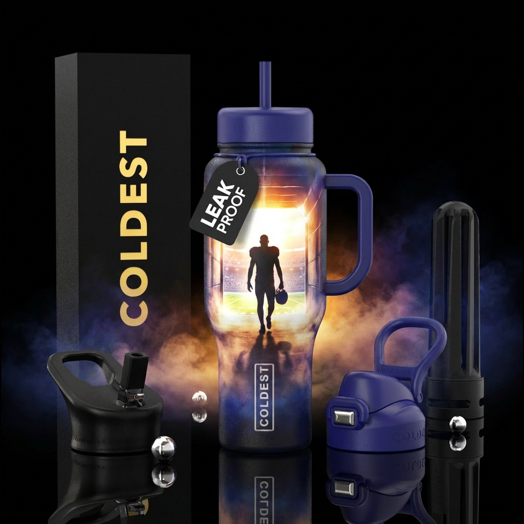 Athlete walking alone through dark stadium tunnel ... water bottle design