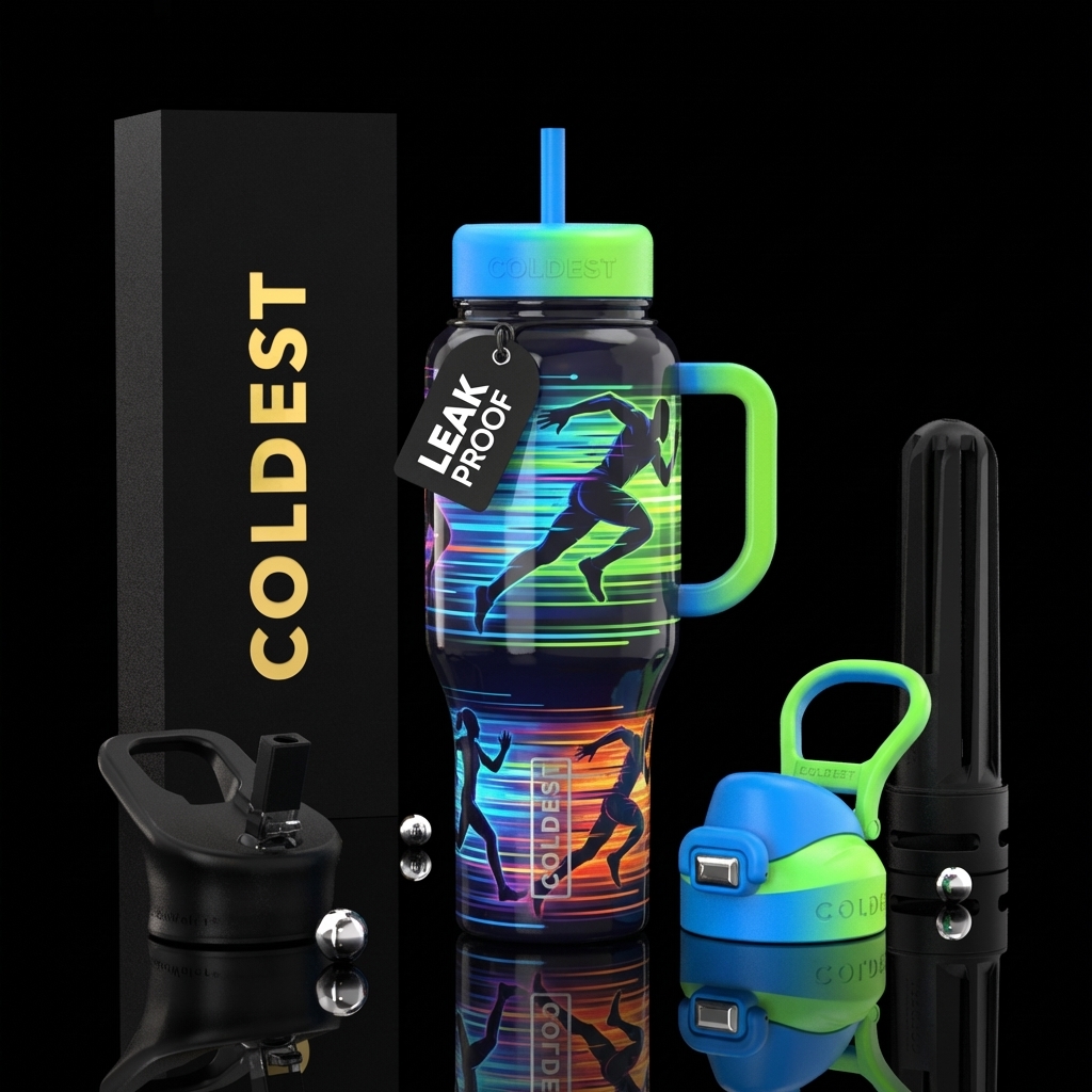 Seamless wrap featuring athlete silhouette repeate... water bottle design