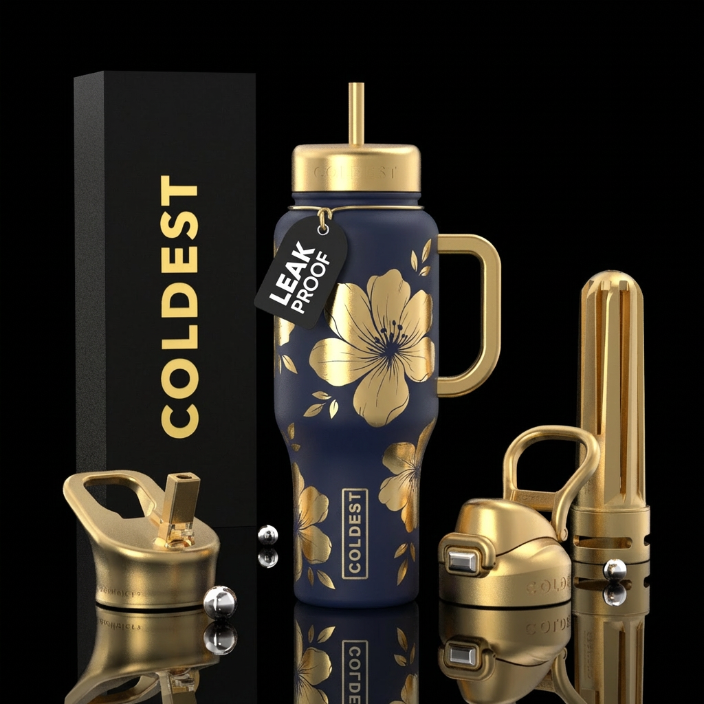 Golden floral water bottle design