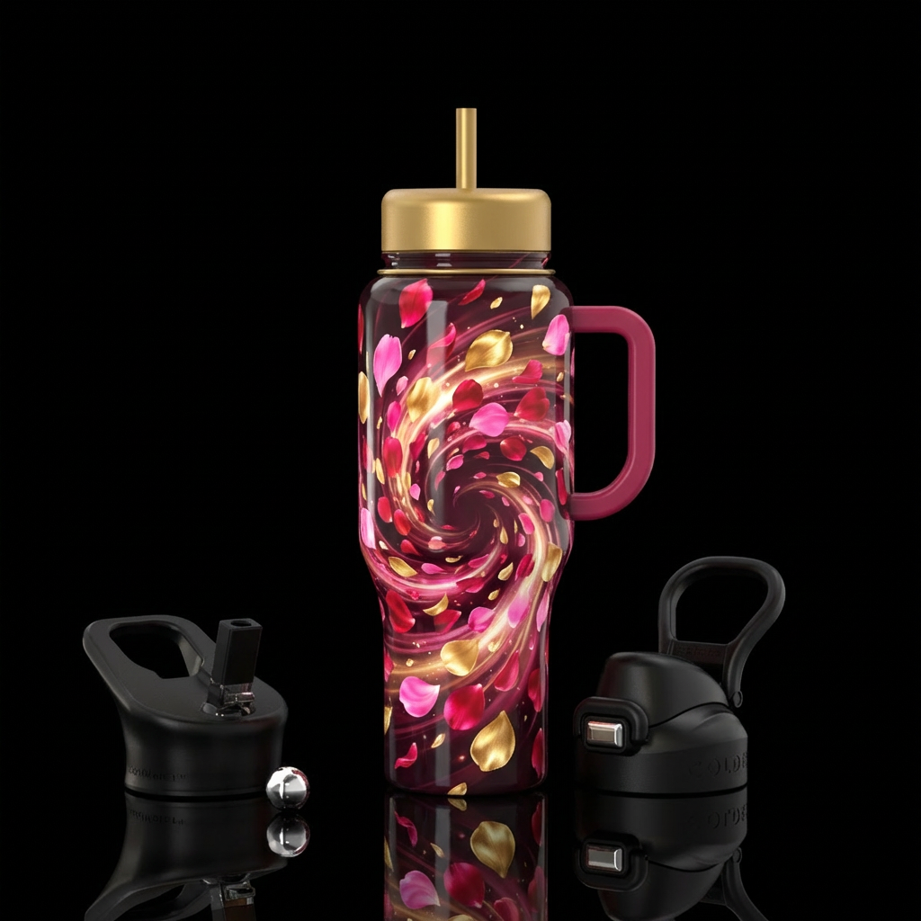 Floral spiral water bottle design