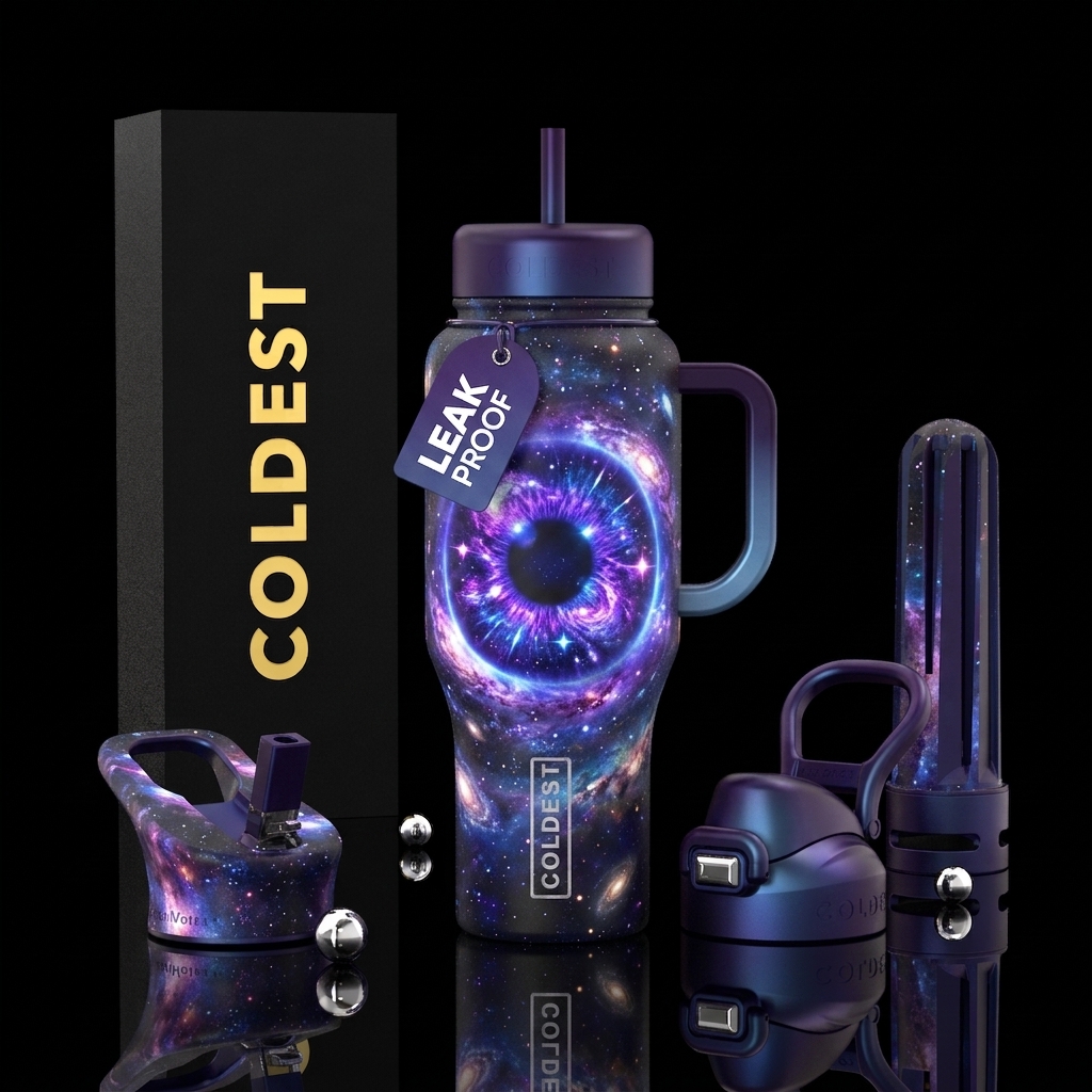 Bottle wrap featuring a massive glowing cosmic eye... water bottle design