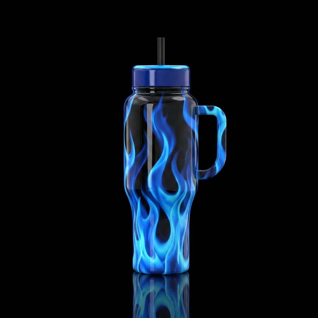 Blue flame water bottle design