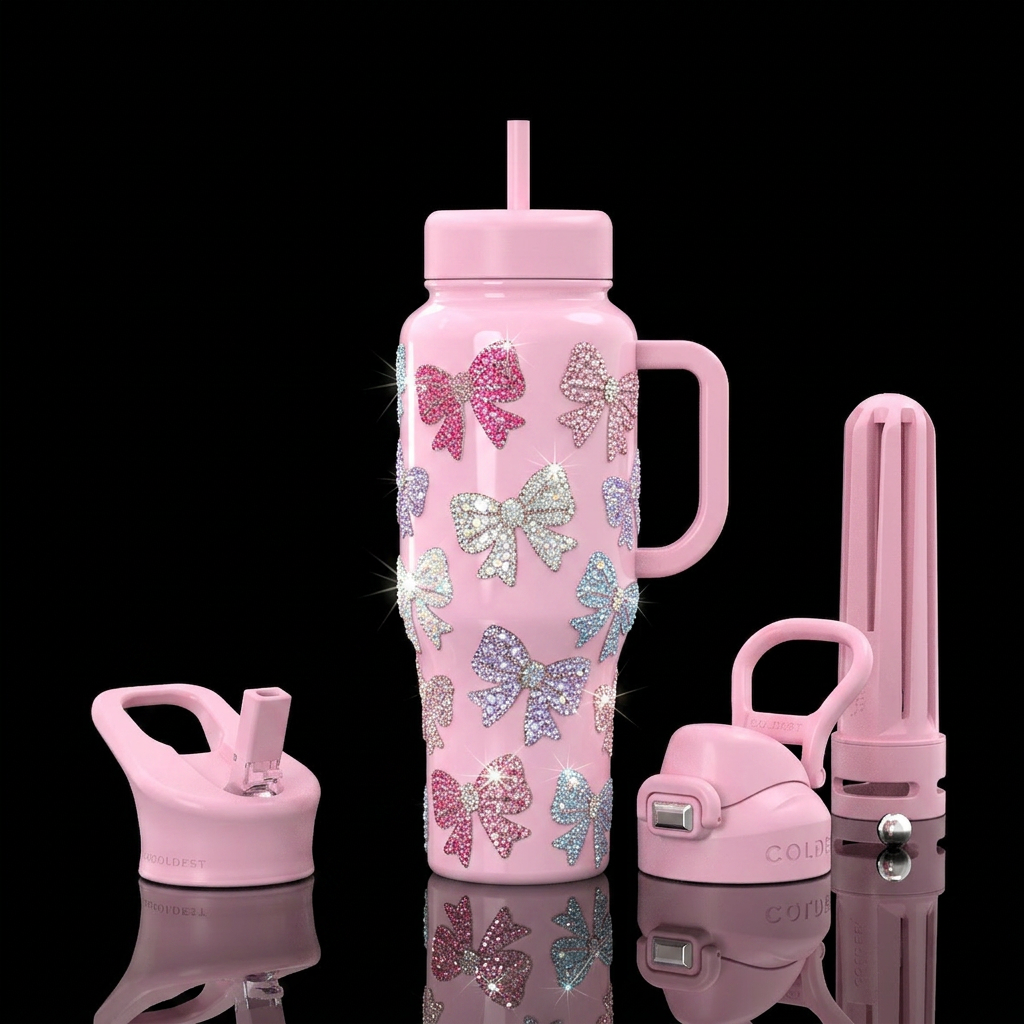 PINK DIAMOND BOWS water bottle design