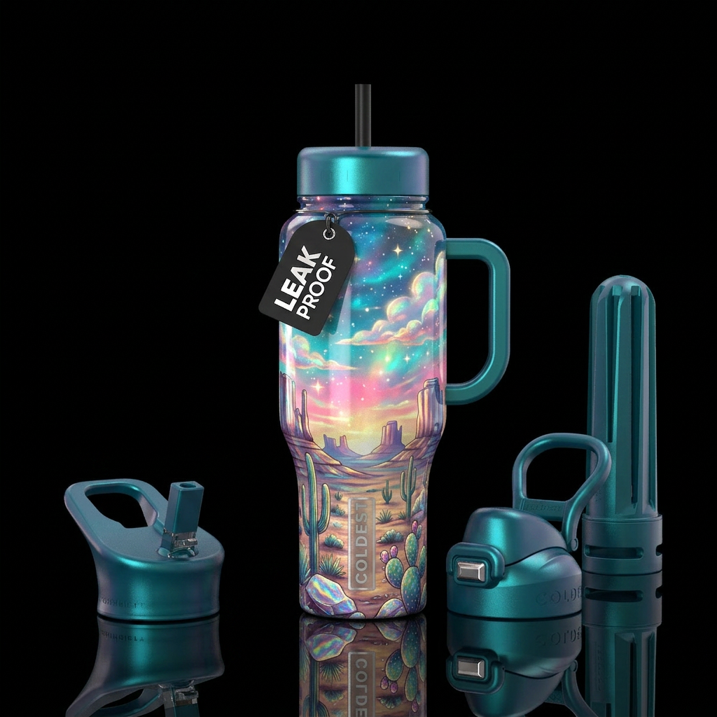 Iridescent desert water bottle design
