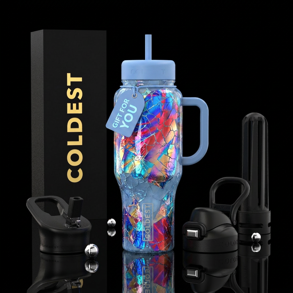 Rainbow foil water bottle design