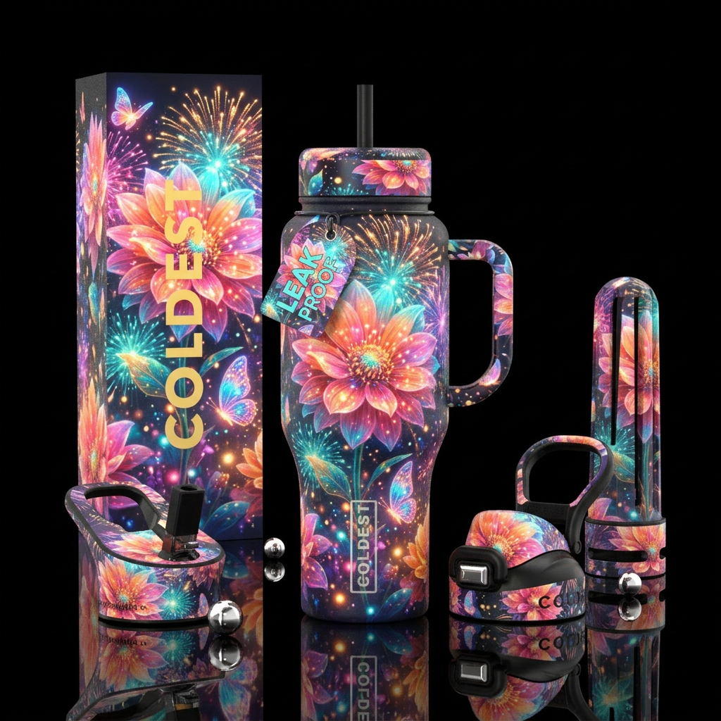 Flower Fireworks water bottle design