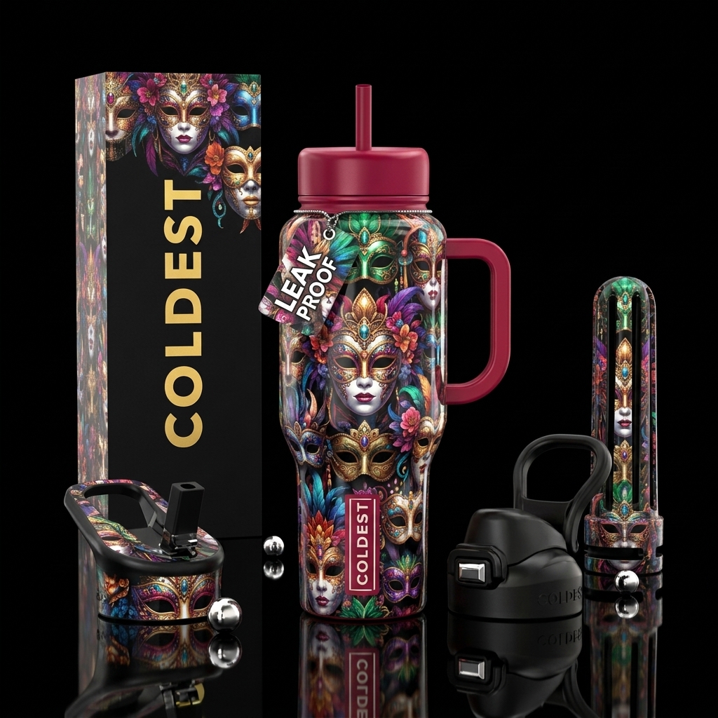 Masquerade water bottle design